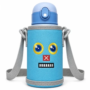 ILAHUI Kids Stainless Steel Thermos Water Bottle 550 ml with Straw, Cup Lid, Safety Lock - Baby Blue (68-67)